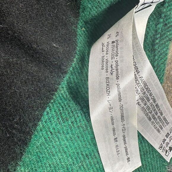 Zara Green Black Plaid Fringe Blanked Poncho Cape Womens Size M Medium - Picture 10 of 10